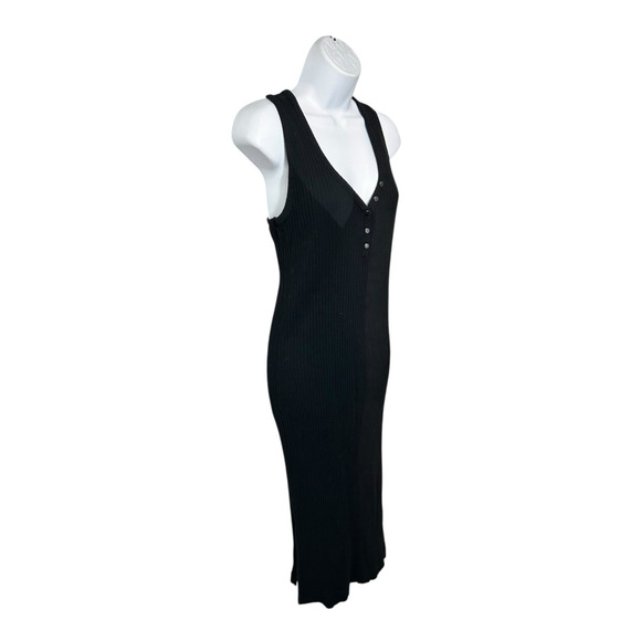 Converse Black Ribbed Fitted Midi Dress Sz Small Sleeveless V-Neck Casual - Picture 4 of 9